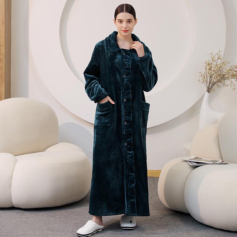 Damen Winternachthemd Süßes Niedliches Mädchen Chemise Nachthemd Übergröße Korallenvlies Nachtwäsche Weibliche Warme Flanell Nachtwäsche 3XL grün von Joom DACH