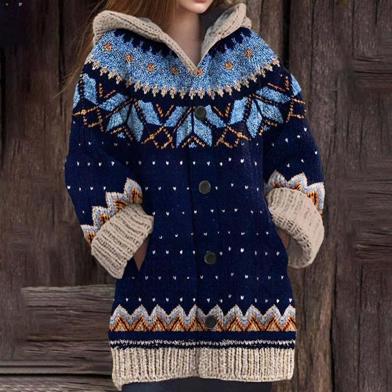 Damen Winterpullover Mantel Button Down Kapuzenpullover Strickpullover Lose Langarm Warme Jacke Outwear M dunkelblau von Joom DACH