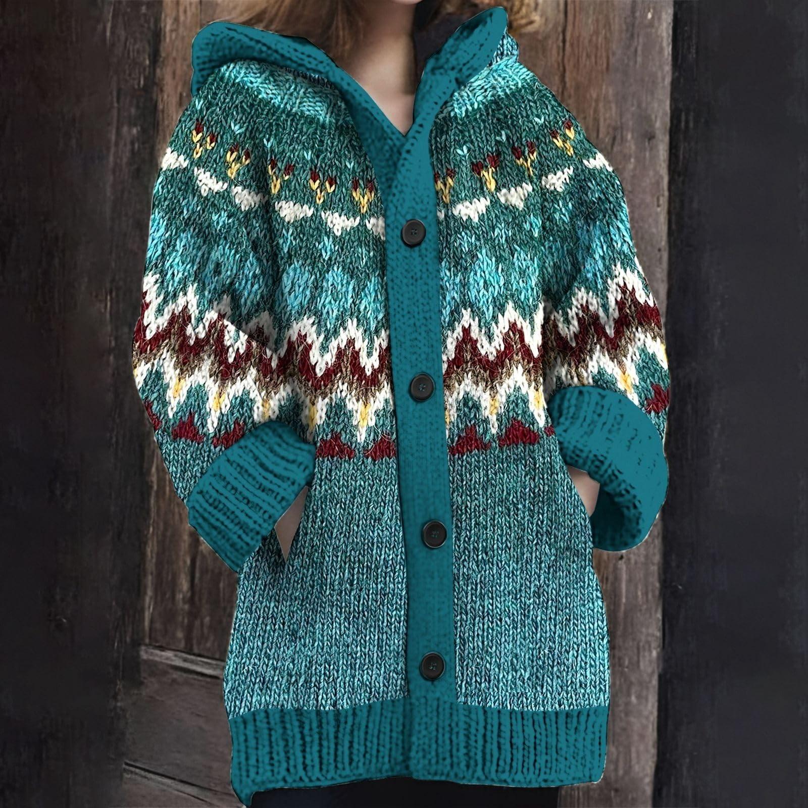 Damen Winterpullover Mantel Button Down Kapuzenpullover Strickpullover Lose Langarm Warme Jacke Outwear M von Joom DACH