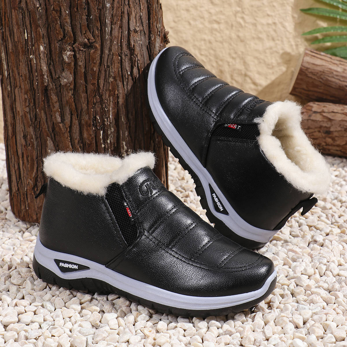 Damen-Winterstiefel, dick, warm, mit Fleece gefüttert, kurze Stiefel, Outdoor-High-Top-Schuhe mit rutschfester Sohle für Damen, lässig, mit Fell gefütterte Schneeschuhe 39 von Joom DACH