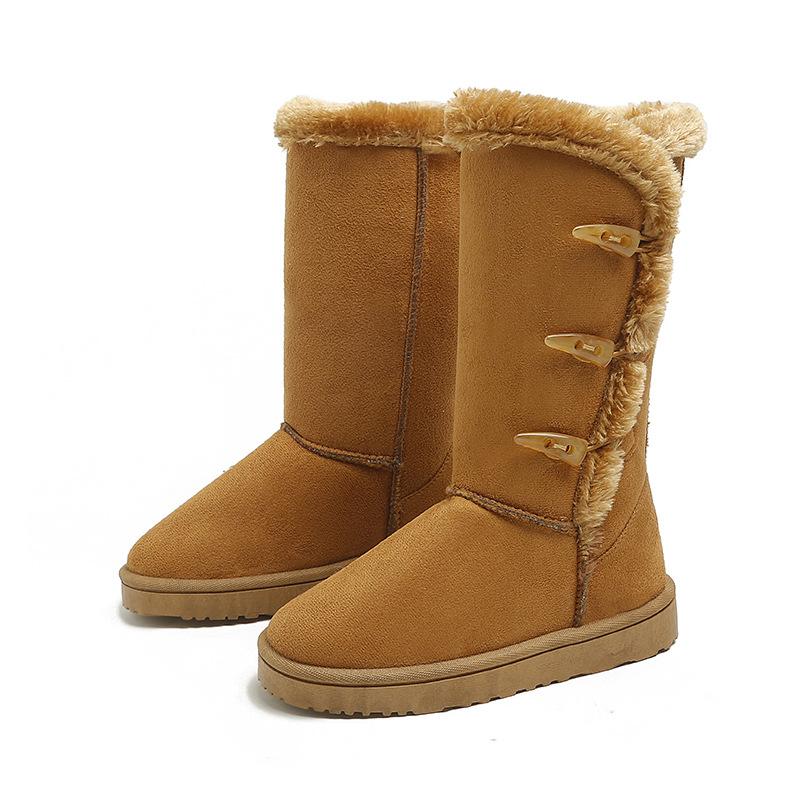Damen-Winterstiefel mit Fellfutter, warm, wadenlang, Stiefel aus Wildlederimitat, für Damen, rutschfestes Fleece, bequem, leicht, Stiefeletten mit Bailey-Knopf 40 von Joom DACH