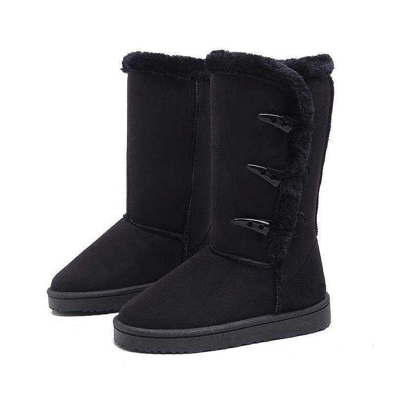 Damen-Winterstiefel mit Fellfutter, warm, wadenlang, Stiefel aus Wildlederimitat, für Damen, rutschfestes Fleece, bequem, leicht, Stiefeletten mit Bailey-Knopf 42 von Joom DACH
