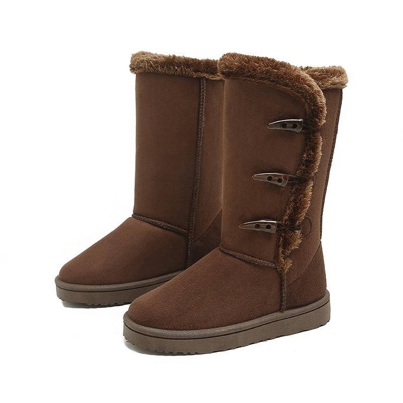 Damen-Winterstiefel mit Fellfutter, warm, wadenlang, Stiefel aus Wildlederimitat, für Damen, rutschfestes Fleece, bequem, leicht, Stiefeletten mit Bailey-Knopf 42 von Joom DACH