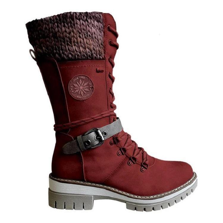 Damen Winterstiefel mit Schnürung und mittelhohem Schaft, europäisch-amerikanischer Stil, Martin-Stiefel mit quadratischem Absatz 43 rot von Joom DACH