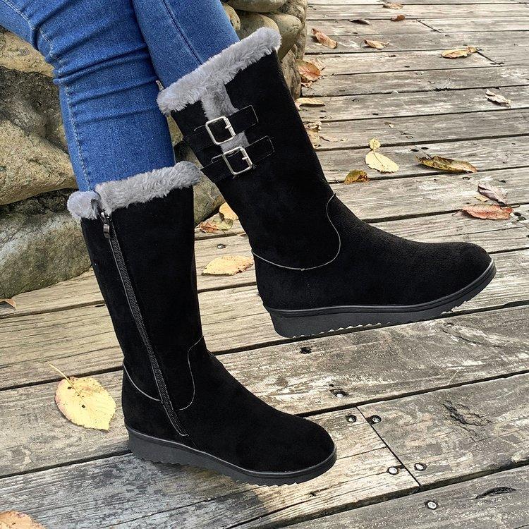 Damen-Winterstiefel mit halbhoher Wade, warme, mit Kunstpelz gefütterte, rutschfeste Stiefel aus Wildlederimitat mit seitlichem Reißverschluss, hohe Stiefel für Damen mit runder Zehenpartie und flauschigem, klobigem Absatz 39 schwarz von Joom DACH