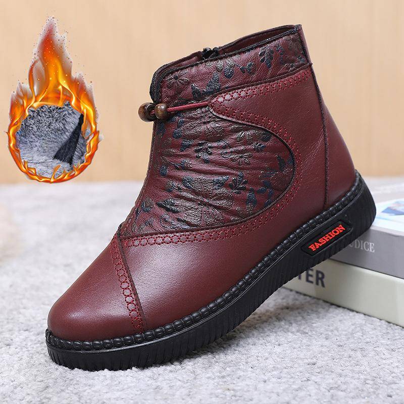 Damen Winterstiefeletten mit Kunstfellfutter, rutschfeste Stiefeletten aus PU-Leder, warme Schneestiefel für Damen, bequeme Plateau-Kurzstiefel mit seitlichem Reißverschluss 41 rot von Joom DACH