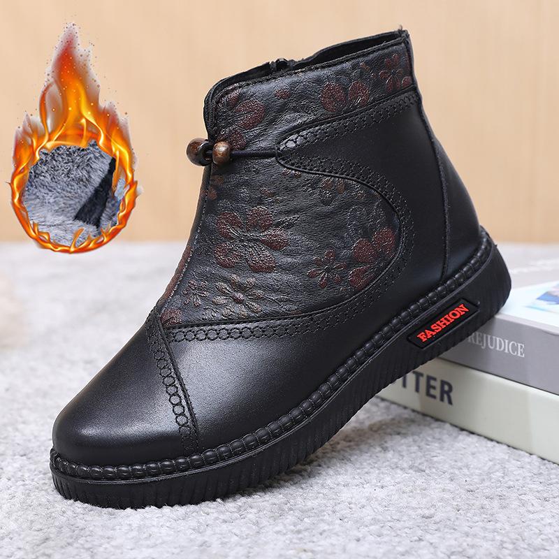Damen Winterstiefeletten mit Kunstfellfutter, rutschfeste Stiefeletten aus PU-Leder, warme Schneestiefel für Damen, bequeme Plateau-Kurzstiefel mit seitlichem Reißverschluss 41 schwarz von Joom DACH