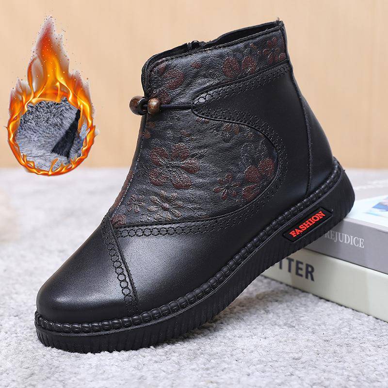 Damen Winterstiefeletten mit Kunstfellfutter, rutschfeste Stiefeletten aus PU-Leder, warme Schneestiefel für Damen, bequeme Plateau-Kurzstiefel mit seitlichem Reißverschluss 41 schwarz von Joom DACH