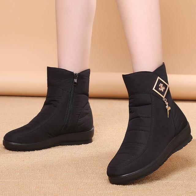 Damen Winterstiefeletten mit Plateau-Keilabsatz, wasserdicht, Schneestiefel, bequem, dicker Plüsch, warme Stiefeletten, Damenschuhe, Botas Mujer 41 von Joom DACH