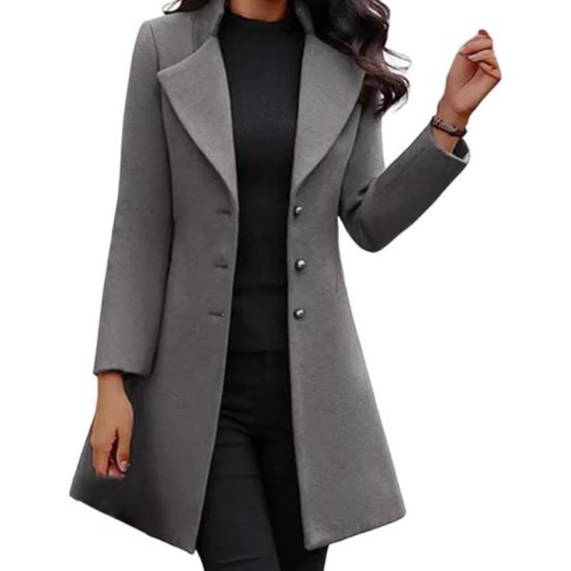 Damen Wolljacke Umlegekragen Einfarbig Einreihiger Mantel Slim Fit Thermo Langarm Pendeln Dating Frühling Herbst Winter Mantel 2XL grau von Joom DACH