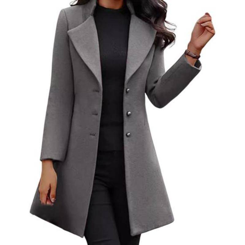 Damen Wolljacke Umlegekragen Einfarbig Einreihiger Mantel Slim Fit Thermo Langarm Pendeln Dating Frühling Herbst Winter Mantel 2XL grau von Joom DACH