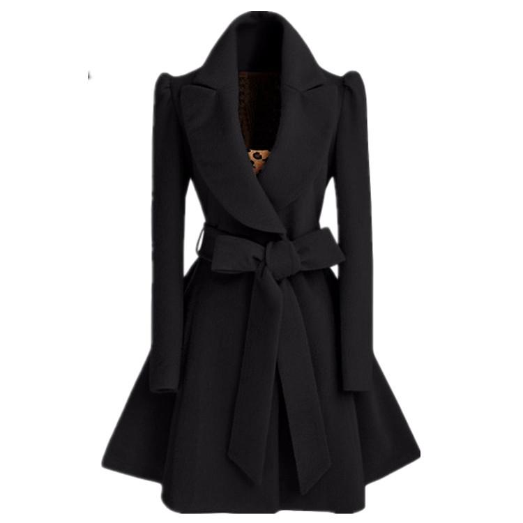 Damen Wollmantel mit Gürtel, schmaler Wollmantel, Windjacke XL von Joom DACH