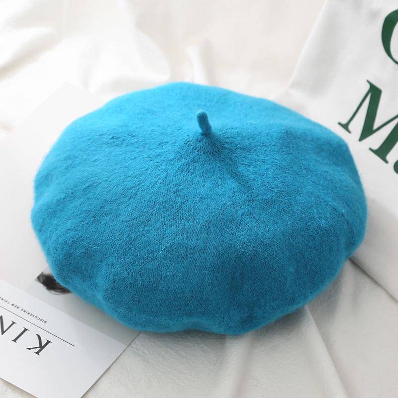 Damen-Wollmütze im französischen Künstlerstil, warme Wintermütze, Retro-Uni-Baskenmütze, einfarbig, elegante Dame, alle passenden Herbstmützen himmelblaue von Joom DACH