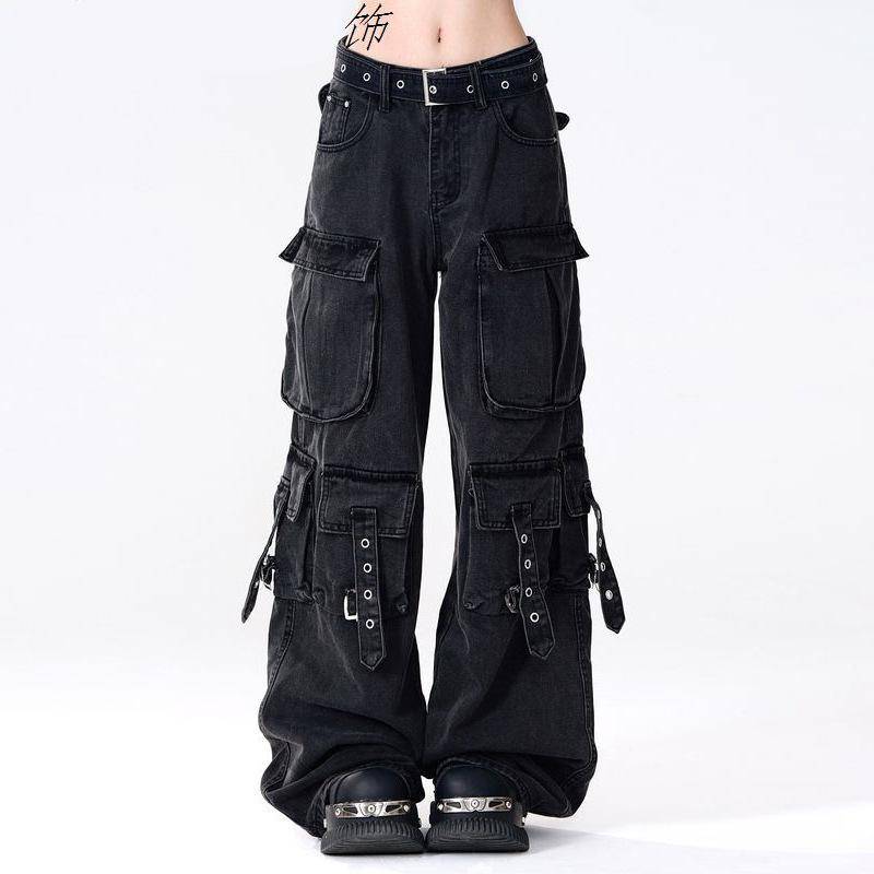 Damen Y2k Retro Mutil Taschen Cargo Jeans Vintage Gyaru Damen Denim Hose Hose Pantalones M schwarz von Joom DACH