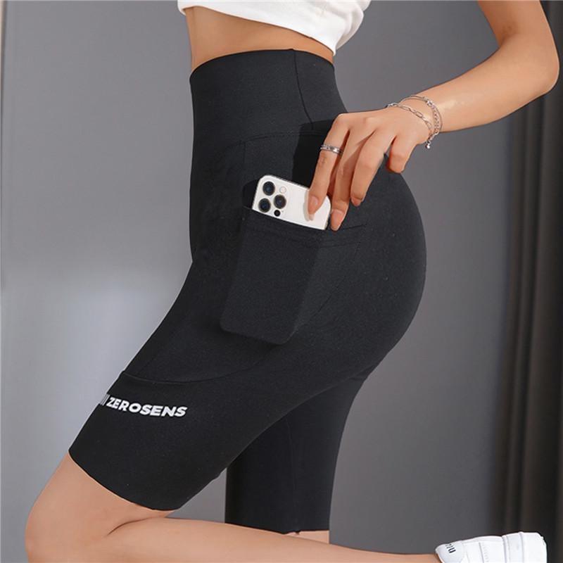 Damen-Yogahose, hohe Taille, Fitness, fünfte Hose, Damen-Tasche, Sport-Leggings XL schwarz von Joom DACH
