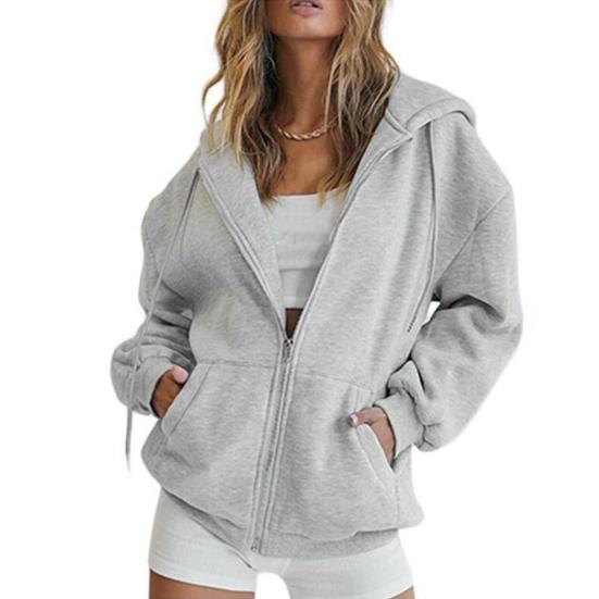 Damen Zip-Up Hoodies Langarm Oversized Sweatshirt Herbst Fleecejacken mit Taschen Lässige Trainingsoutfits L licht grau von Joom DACH