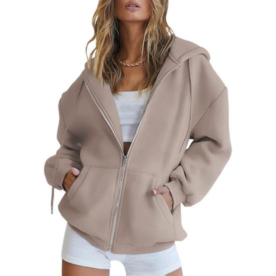 Damen Zip-Up Hoodies Langarm Oversized Sweatshirt Herbst Fleecejacken mit Taschen Lässige Trainingsoutfits XL kamelfarben von Joom DACH