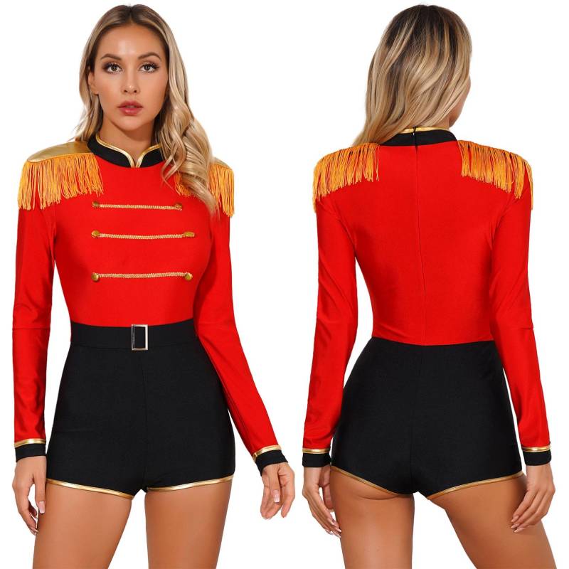Damen Zirkus Ringmaster Löwenbändiger Cosplay Kostüm Langarm Body Halloween Party Karneval Kostüme M rot von Joom DACH