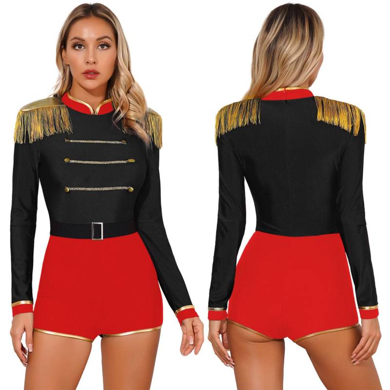 Damen Zirkus Ringmaster Löwenbändiger Cosplay Kostüm Langarm Body Halloween Party Karneval Kostüme S schwarz von Joom DACH