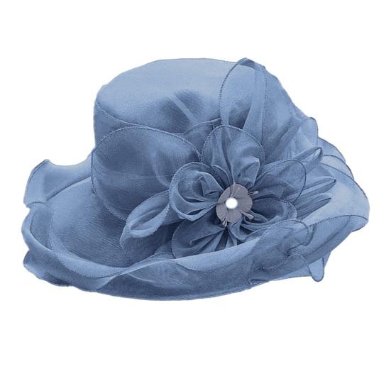Damen-Zylinder, eleganter Organza-Blumenhut, breite Krempe, Outdoor-Strandhut, faltbarer Sonnenhut, Abend-Retro-Stil, Party, Bankett, Kleidungszubehör navy blau von Joom DACH