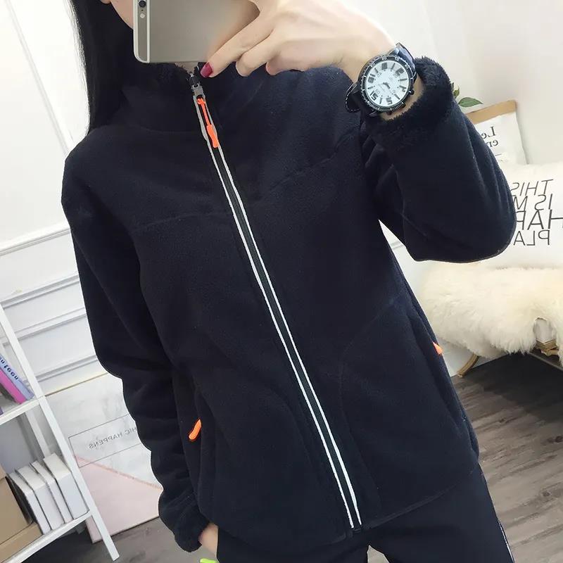Damen doppelseitige Polar-Fleece-Jacke, modisch, Winter, plus Samt, verdickend, wärmend, kurze Stehkragen-Outdoor-Jacke, geeignet für Damen L schwarz von Joom DACH