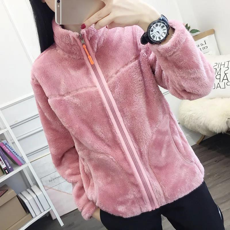 Damen doppelseitige Polar-Fleece-Jacke, modisch, Winter, plus Samt, verdickend, wärmend, kurze Stehkragen-Outdoor-Jacke, geeignet für Damen XXXXL rosa von Joom DACH