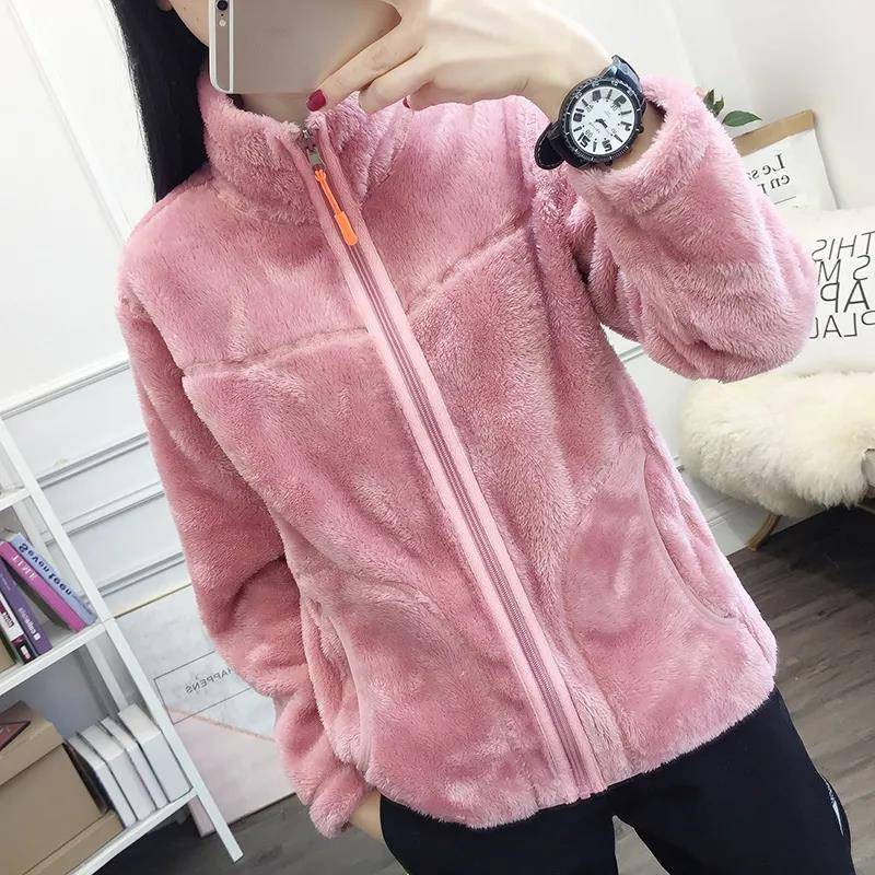 Damen doppelseitige Polar-Fleece-Jacke, modisch, Winter, plus Samt, verdickend, wärmend, kurze Stehkragen-Outdoor-Jacke, geeignet für Damen XXXXL rosa von Joom DACH