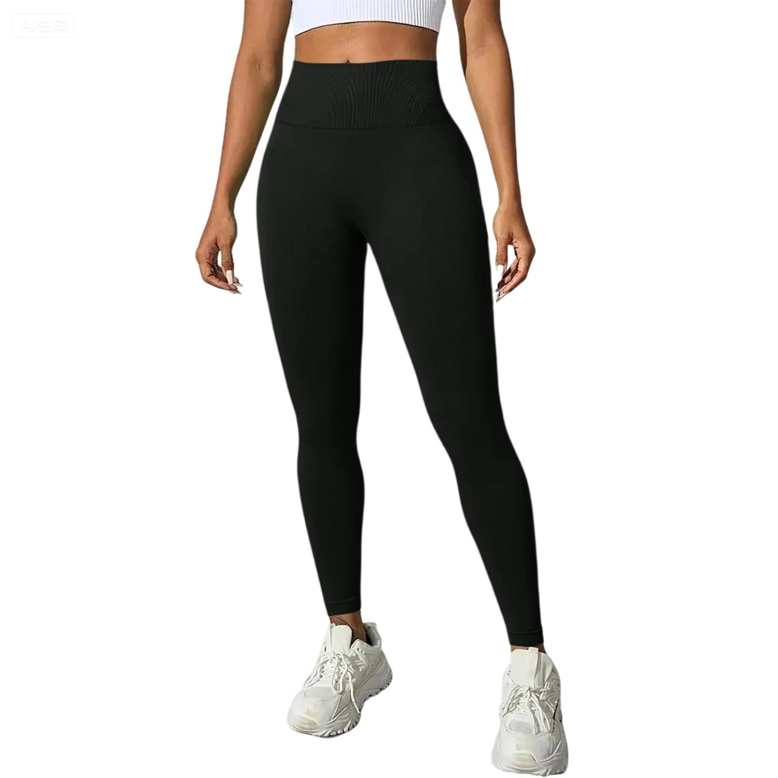 Damen einfarbige nahtlose Yogahose, High Waist Pfirsich-Hüft-Sporthose, Hochelastische Yogakleidung, Fitnesshose M schwarz von Joom DACH