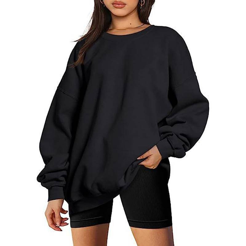 Damen und Herren Rundhals Pullover Sweatshirt Einfarbig Übergroß Locker Lässig Fleece Sweatshirt L schwarz von Joom DACH