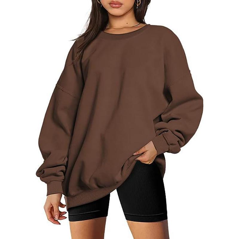 Damen und Herren Rundhals Pullover Sweatshirt Einfarbig Übergroß Locker Lässig Fleece Sweatshirt L kaffeebraun von Joom DACH