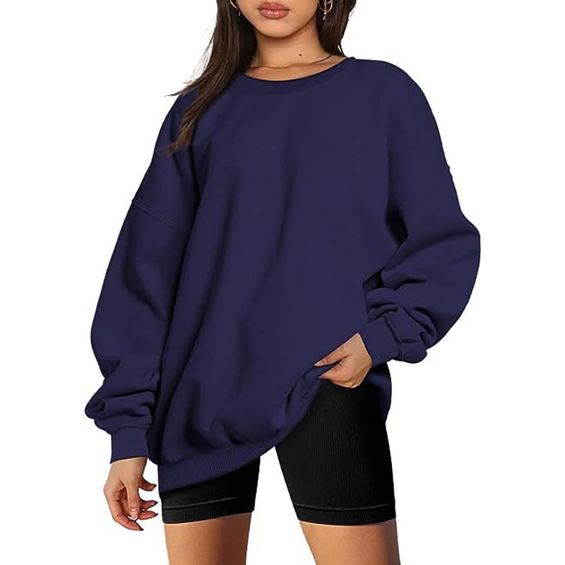 Damen und Herren Rundhals Pullover Sweatshirt Einfarbig Übergroß Locker Lässig Fleece Sweatshirt L navy blau von Joom DACH