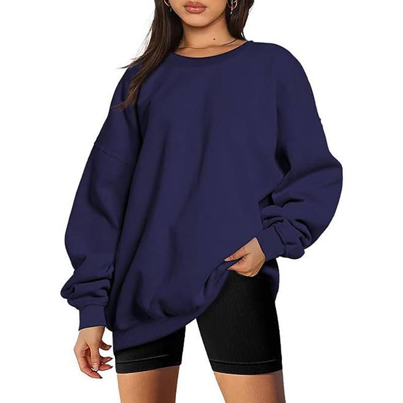 Damen und Herren Rundhals Pullover Sweatshirt Einfarbig Übergroß Locker Lässig Fleece Sweatshirt L navy blau von Joom DACH