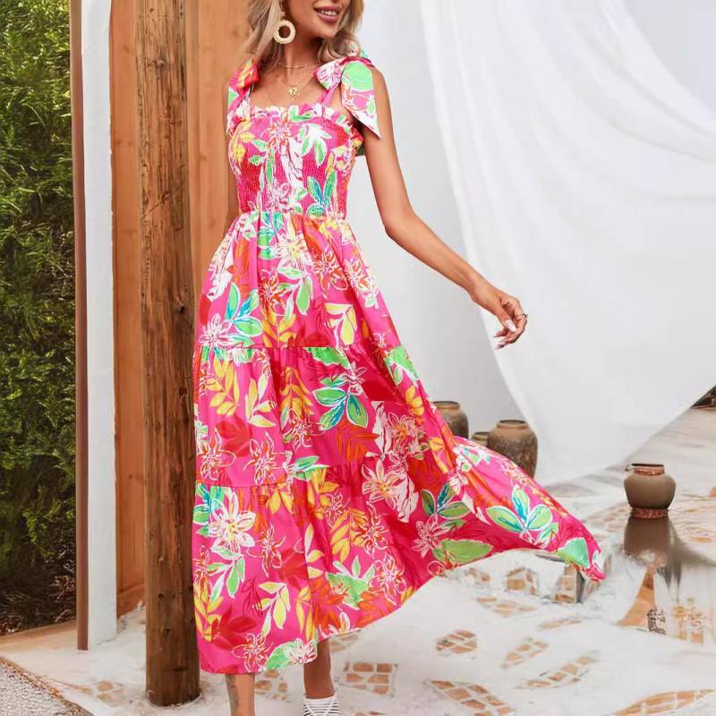 Damenbekleidung Beliebtes Sommer-Wickelkleid mit Blattdruck auf der Brust L von Joom DACH