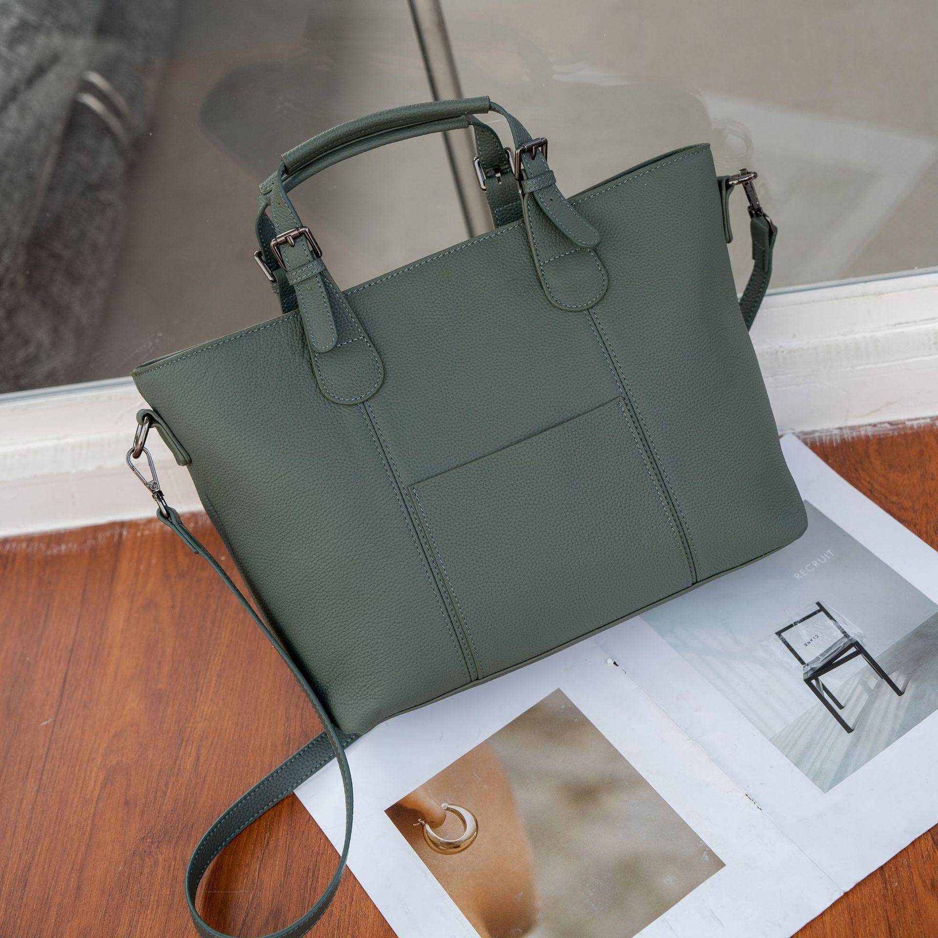 Damenhandtasche aus Rindsleder, Umhängetasche, modische praktische Eimertasche mit großem Fassungsvermögen, tragbare Messenger-Tasche aus weichem Leder von Joom DACH