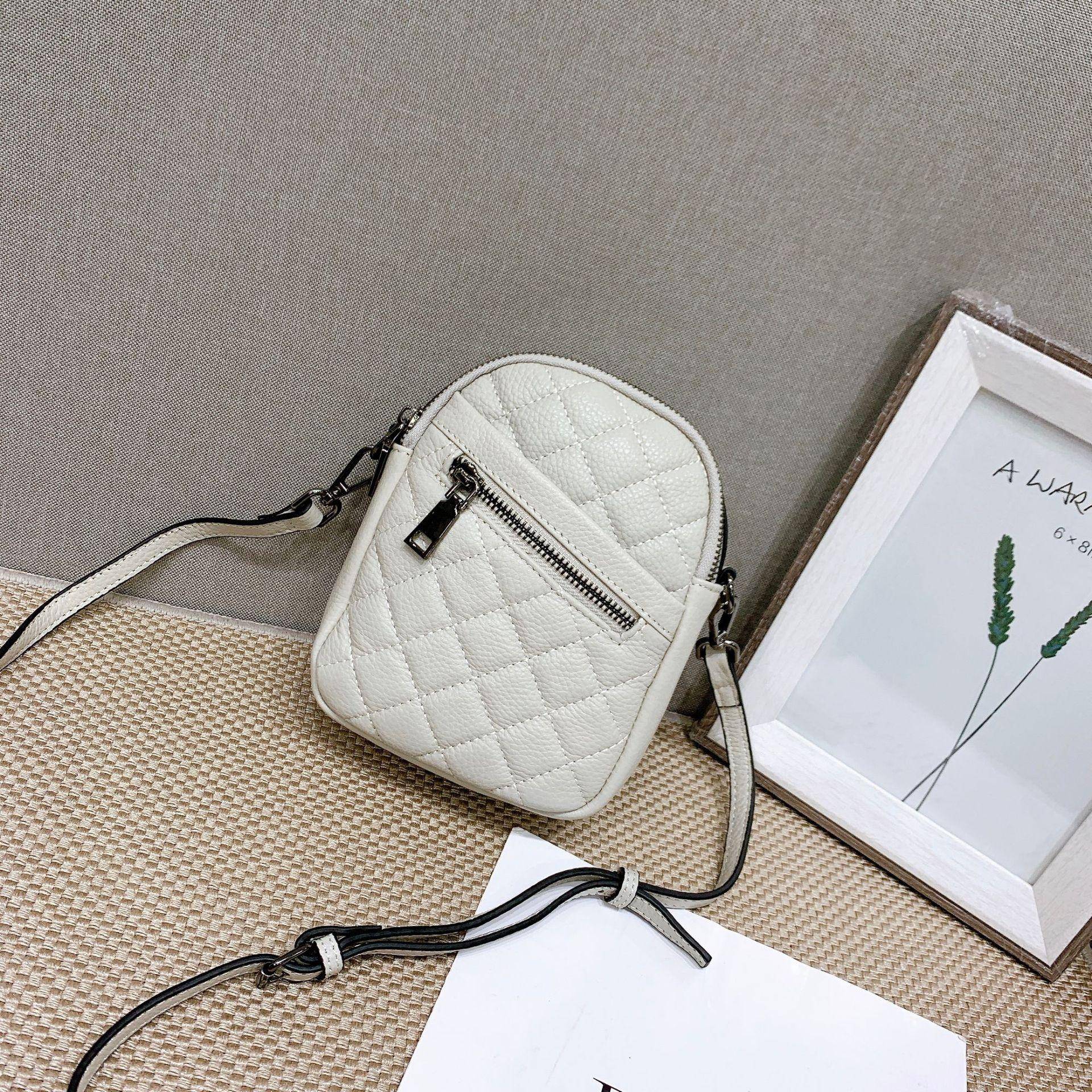 Damenhandtasche aus Rindsleder Schultertasche Umhängetasche Damen Diamant Handy-Tasche Mehrfachfach Kontrastfarbe Wechseltasche Muscheltasche von Joom DACH