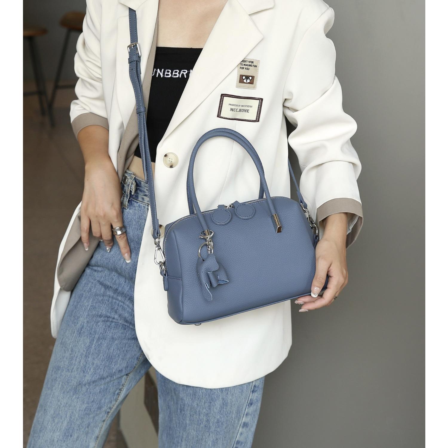 Damenhandtasche aus Rindsleder mit Schultergurt, großes Fassungsvermögen, Messenger-Bag, Damenmode, einfache Einkaufstasche, praktisch, weiche Lederschale von Joom DACH