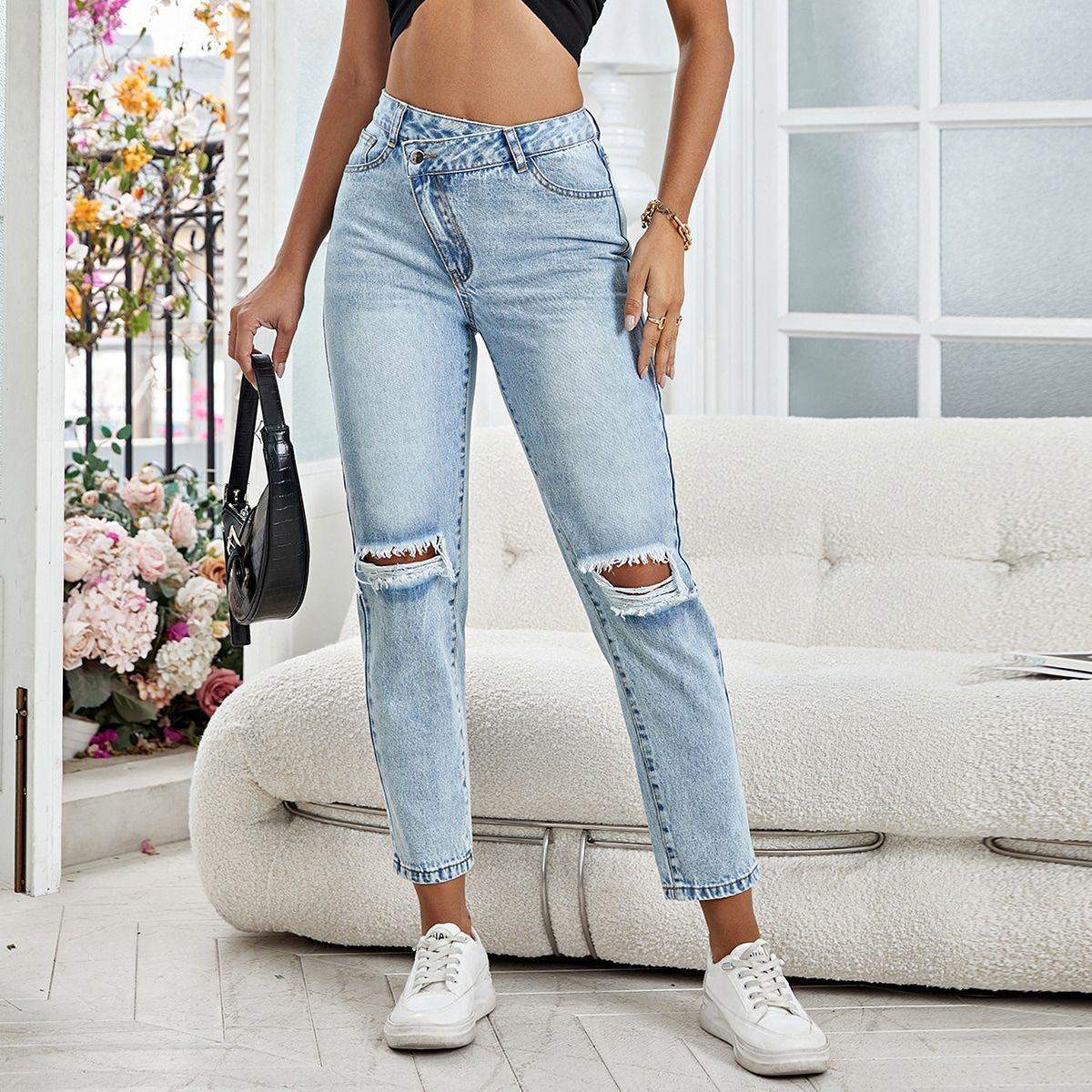 Damenhose Mode Zerrissene Jeans XS hellblaue Damenhose Mode Zerrissene Jeans XS hellblaue von Joom DACH