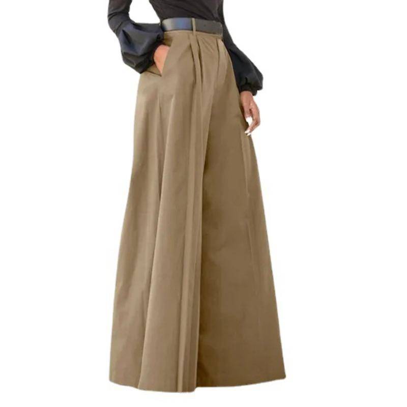 Damenhose mit hoher Taille und weitem Bein, Schlaghose, modisch, elegant, Partyhose mit weitem Bein XXXL khaki von Joom DACH