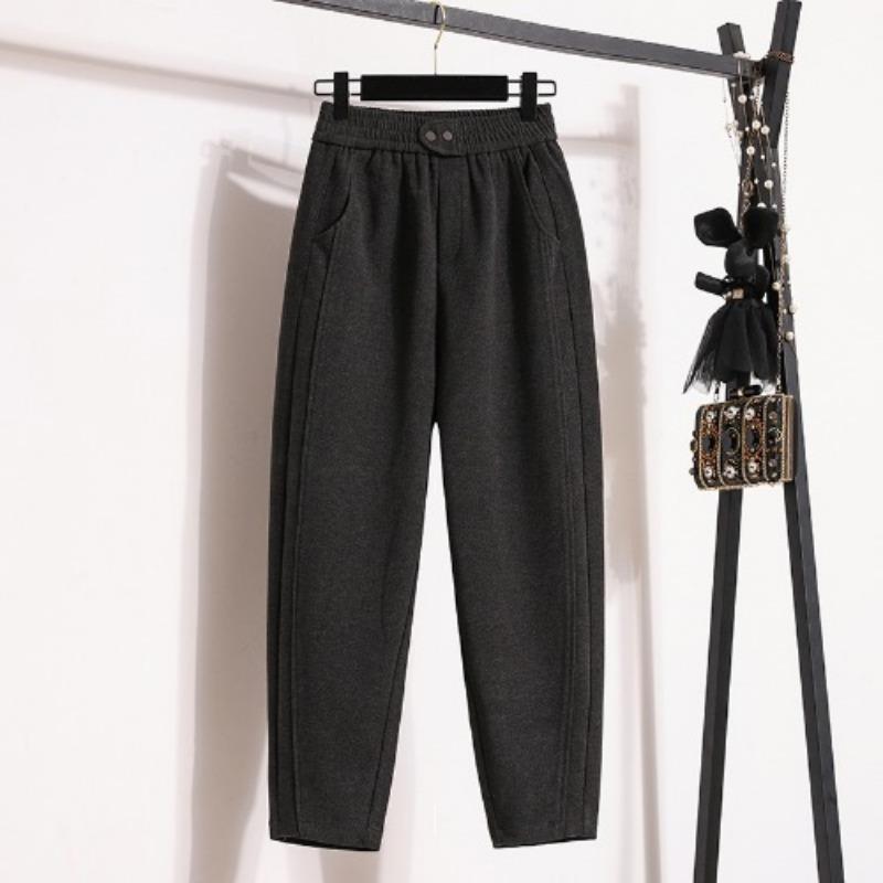 Damenhosen in Übergröße Herbst und Winter Neu Locker Wolle Harun Freizeithose Dicke Mm Schlankmachend Gerade Bananen Sichelhose XXXL grau von Joom DACH