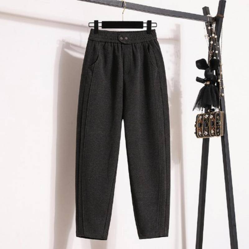 Damenhosen in Übergröße Herbst und Winter Neu Locker Wolle Harun Freizeithose Dicke Mm Schlankmachend Gerade Bananen Sichelhose XXXL grau von Joom DACH
