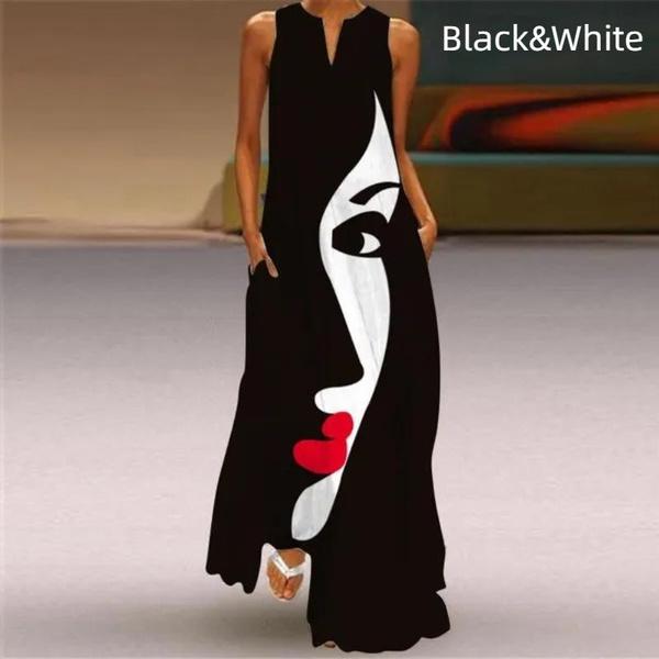 Damenmode, lässig, locker, personalisiertes Design, Maxikleid, ärmellos, Blumendruck, Sommerkleid, Übergröße S-5XL XXXXXL von Joom DACH