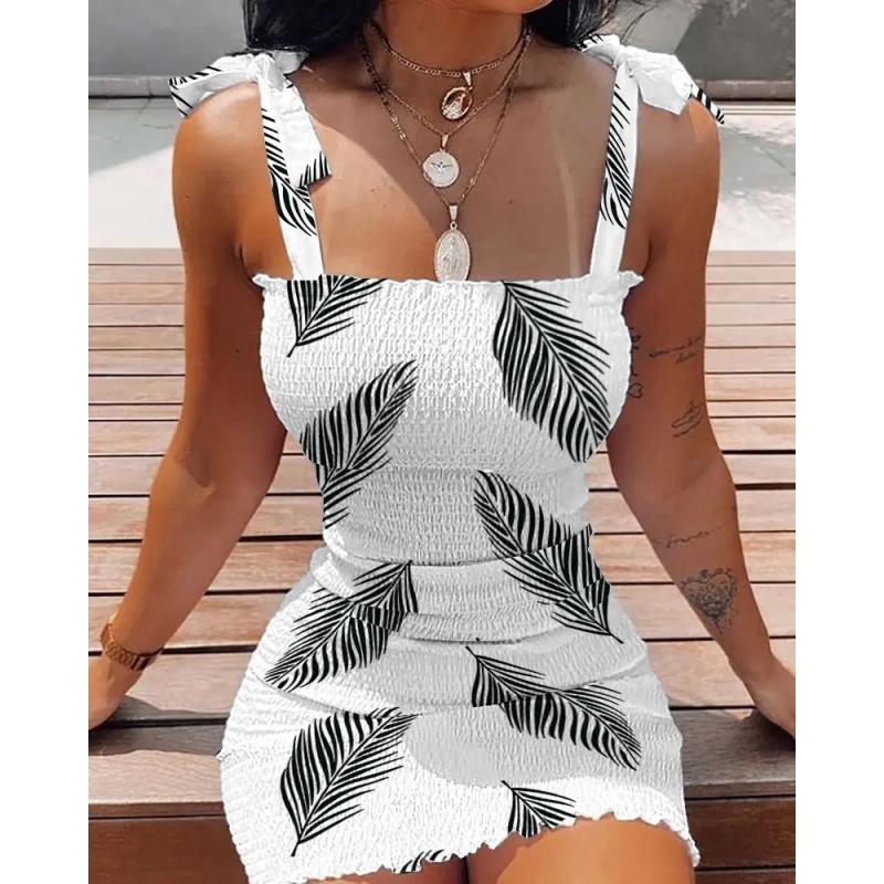 Damenmode, schulterfrei, ärmellos, gesmokt, figurbetontes Kleid, trägerloses Minikleid für Damen, kurzes Party-Club-Druckkleid S von Joom DACH