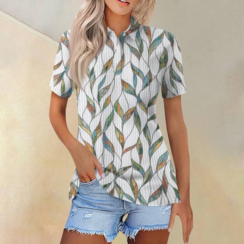 Damenmode Casual Revers Kurzarm Line Print Shirt Damen Button Up Tops XXL von Joom DACH
