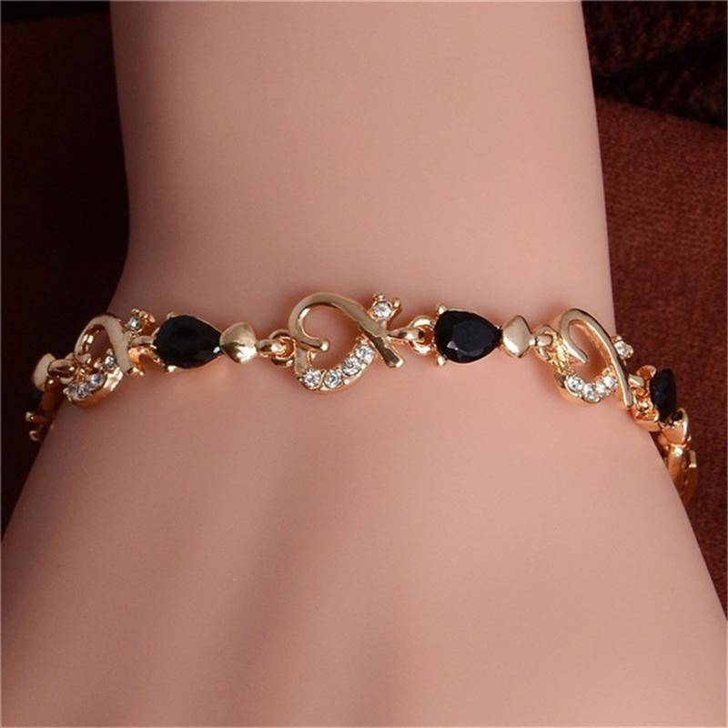 Damenmode Goldfarbenes Herzarmband Damen 4 Farben Steine ​​Armbänder Armreifen Schmuck Geschenk schwarz von Joom DACH