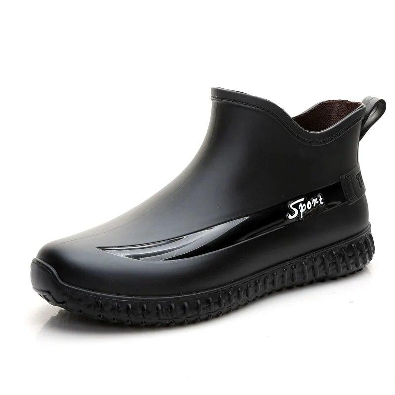 Damenmode Kurze Regenstiefel Herren Vier Jahreszeiten Arbeitsschuhe Verschleißfeste Gummischuhe Angelschuhe Wasserdichte Schuhe 44 schwarz von Joom DACH