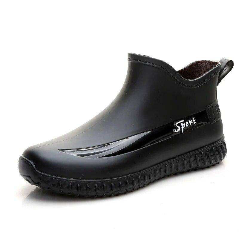 Damenmode Kurze Regenstiefel Herren Vier Jahreszeiten Arbeitsschuhe Verschleißfeste Gummischuhe Angelschuhe Wasserdichte Schuhe 44 schwarz von Joom DACH