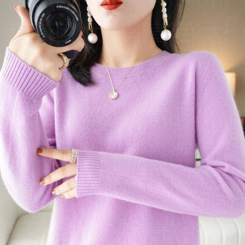 Damenmode Lässig Herbst Winter Einfarbig Druck Langarm Semi Rollkragen Damen Kleidung Wolle Strickpullover XXL licht lila von Joom DACH