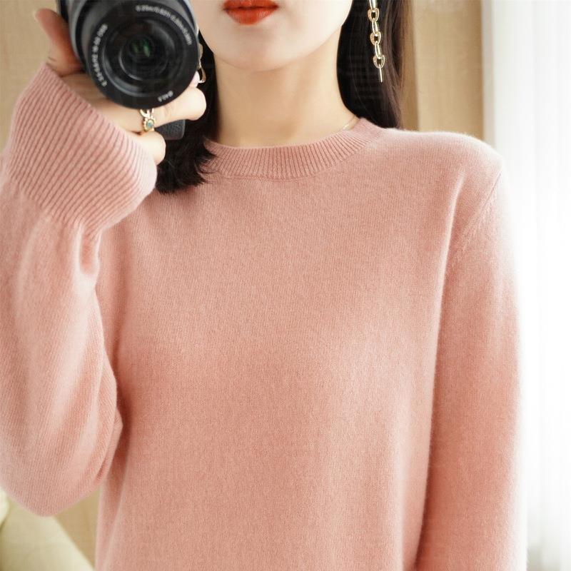 Damenmode Lässig Herbst Winter Einfarbig Druck Langarm Semi Rollkragen Damen Kleidung Wolle Strickpullover XXL rosa von Joom DACH