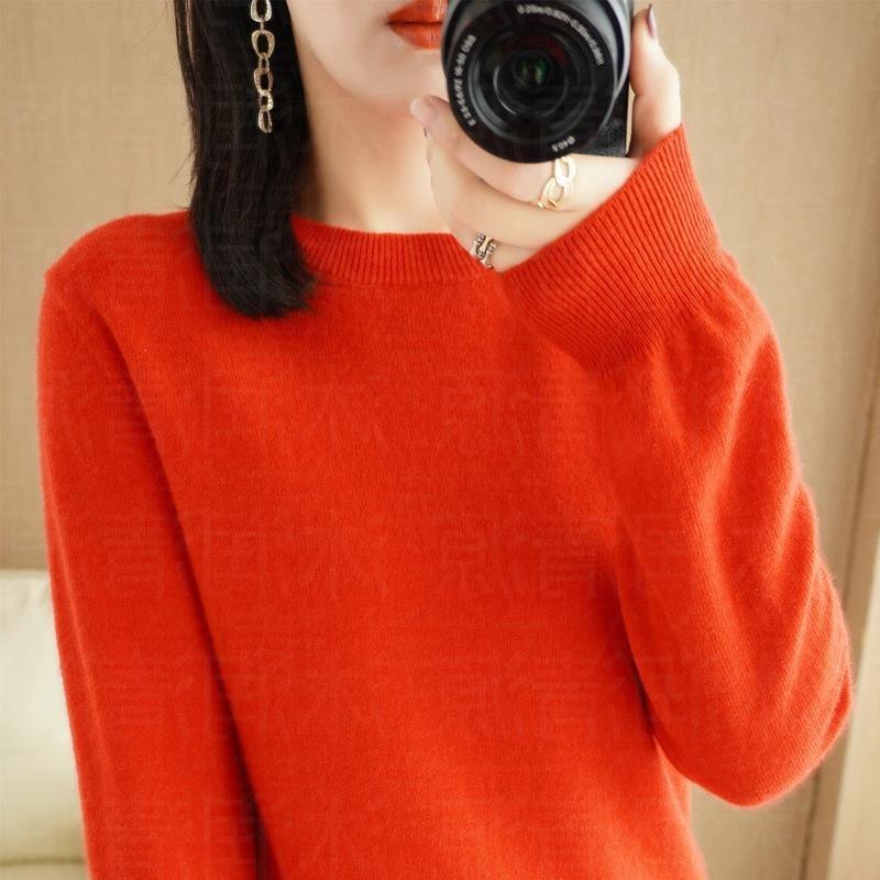 Damenmode Lässig Herbst Winter Einfarbig Druck Langarm Semi Rollkragen Damen Kleidung Wolle Strickpullover XXL rot von Joom DACH