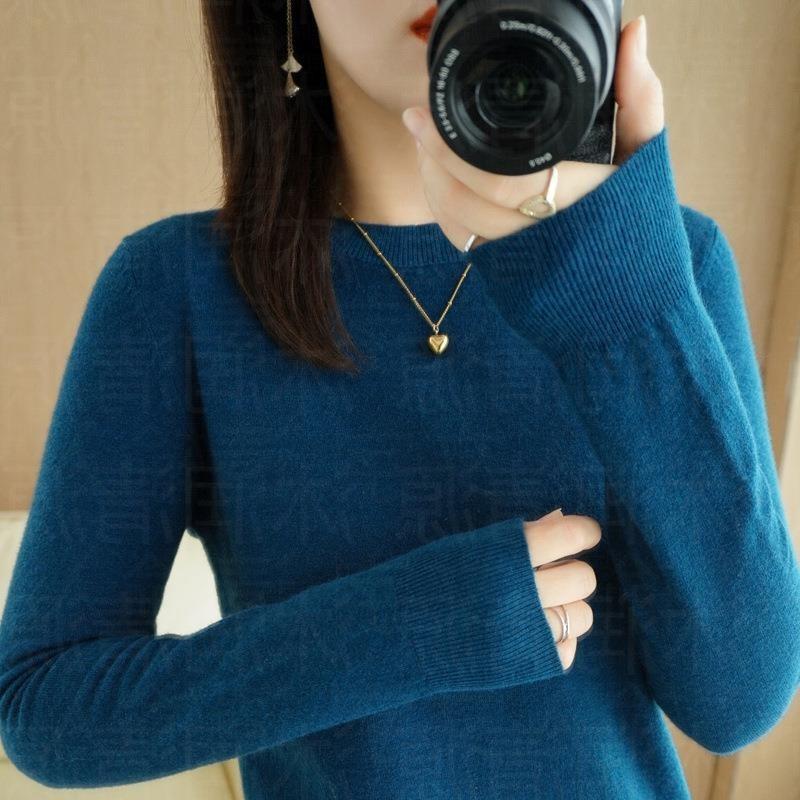 Damenmode Lässig Herbst Winter Einfarbig Druck Langarm Semi Rollkragen Damen Kleidung Wolle Strickpullover XXL von Joom DACH